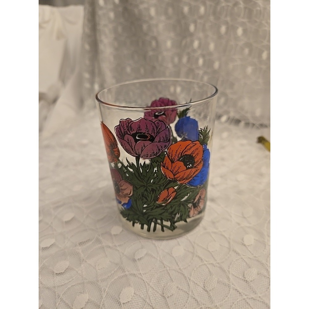 Georges Briard Anemone Poppy Flower Low Ball Cocktail Glass Vintage Signed